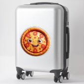ペペロニの載った幸せそうなカートゥーンのピザ シール (スーツケース)