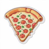 ペペロニの載った幸せそうなカートゥーンのピザ シール (正面)