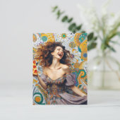 ペペローニのピザを持った喜ばしい女性 ポストカード (スタンド正面)