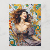 ペペローニのピザを持った喜ばしい女性 ポストカード (正面)