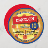 ペペローニピザパーティーお祝い誕生日パーティー 招待状 (正面/裏面)