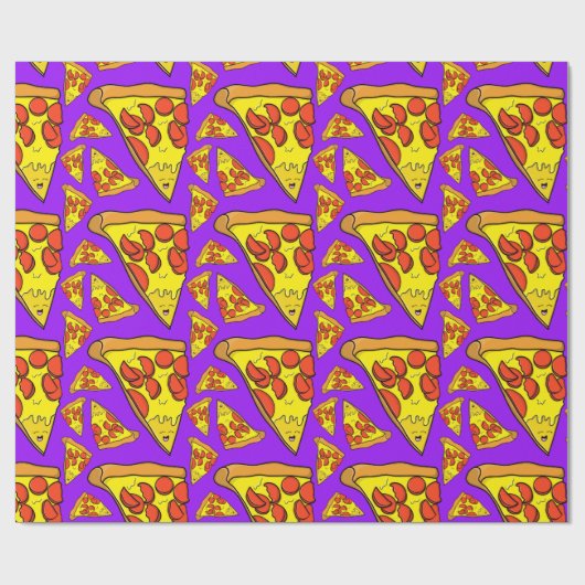 ペペローニピザパーティー紫の背景 ラッピングペーパー (フラット)