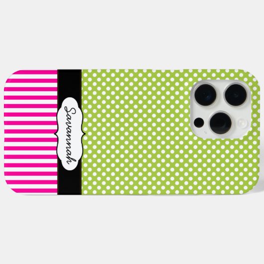 ペポパーソナライズされたッドライム水玉模様ピンクストライプ Case-Mate iPhoneケース (裏面 (横))