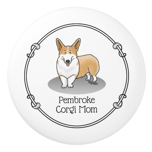 ペムブレークウェルシュコーギーママ（赤1）犬ママかわいい セラミックノブ (正面)
