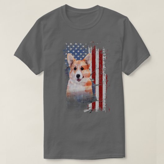 ペムロケウェルシュコーギー犬とアメリカ国旗1099 Tシャツ (デザイン正面)