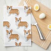 ペム赤と白ブレークウェルシュコーギードッグアートパターン キッチンタオル (四つ折り)