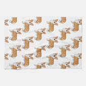 ペム赤と白ブレークウェルシュコーギードッグアートパターン キッチンタオル (横)