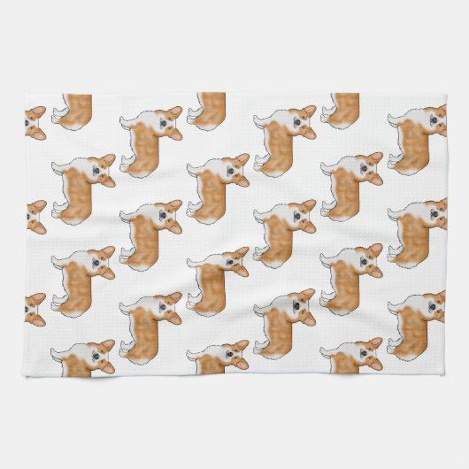 ペム赤と白ブレークウェルシュコーギードッグアートパターン キッチンタオル (横)