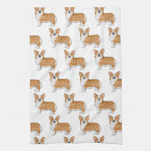 ペム赤と白ブレークウェルシュコーギードッグアートパターン キッチンタオル (縦)