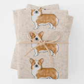 ペム赤と白ブレークウェルシュコーギードッグアートパターン ラッピングペーパーシート (インサイチュ)