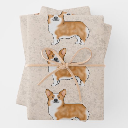 ペム赤と白ブレークウェルシュコーギードッグアートパターン ラッピングペーパーシート (インサイチュ)