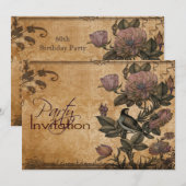 ペラの花のヴィンテージ フローラル エレガント パーティー 招待状 (正面/裏面)