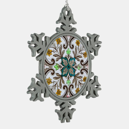 ペラナカンフローラタイル スノーフレークピューターオーナメント (左)