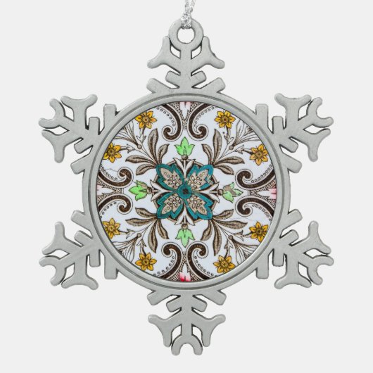 ペラナカンフローラタイル スノーフレークピューターオーナメント (正面)