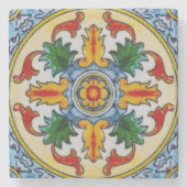 ペラナカンレッドオレンジフラワーオーナメントパーティー飲料 ストーンコースター (正面)