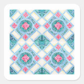 ペラナカン幾何タイルティール（緑がかった色）シール スクエアシール (正面)