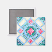 ペラナカン幾何タイルティール(緑がかった色) マグネット (正面/裏面)