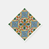 ペラナカン赤オレンジフラワーグリーン離れ器具 スタンダードカクテルナプキン (角)