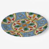 ペラナカン赤オレンジフラワーグリーン離れ装飾品 ペーパープレート (アングル)