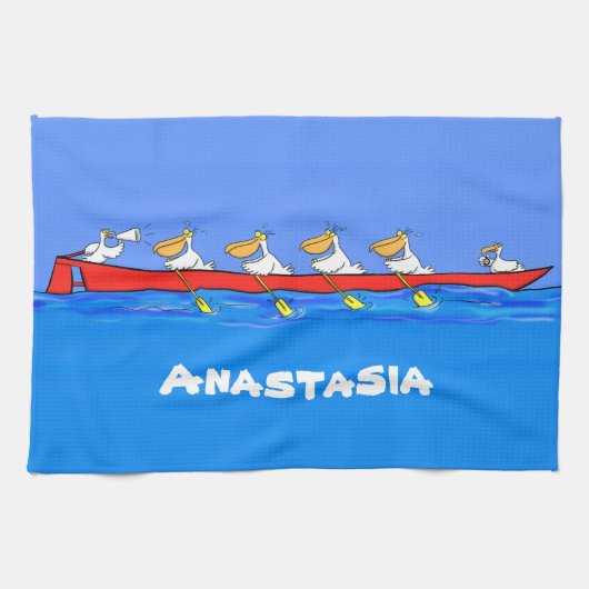 ペリおもしろいカン漕ぎ漫画イラストレーション キッチンタオル (横)