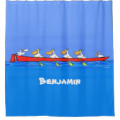 ペリおもしろいカン漕ぎ漫画イラストレーション シャワーカーテン (正面)