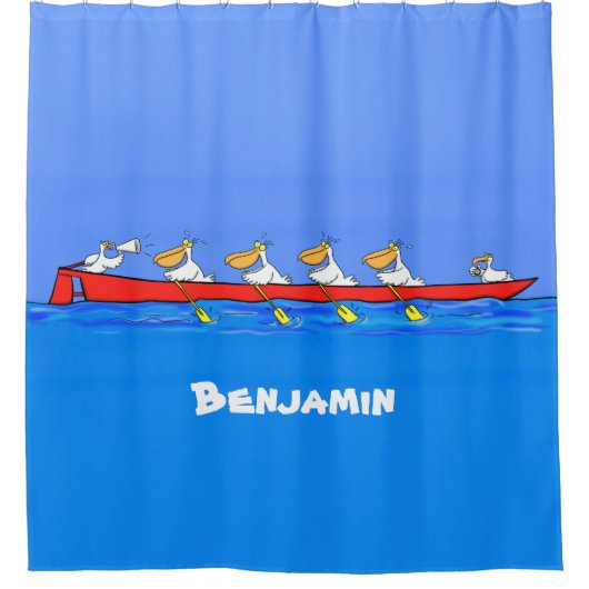 ペリおもしろいカン漕ぎ漫画イラストレーション シャワーカーテン (正面)