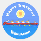 ペリおもしろいカン漕ぎ漫画イラストレーション ラウンドシール (正面)