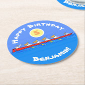 ペリおもしろいカン漕ぎ漫画イラストレーション ラウンドペーパーコースター (アングル)