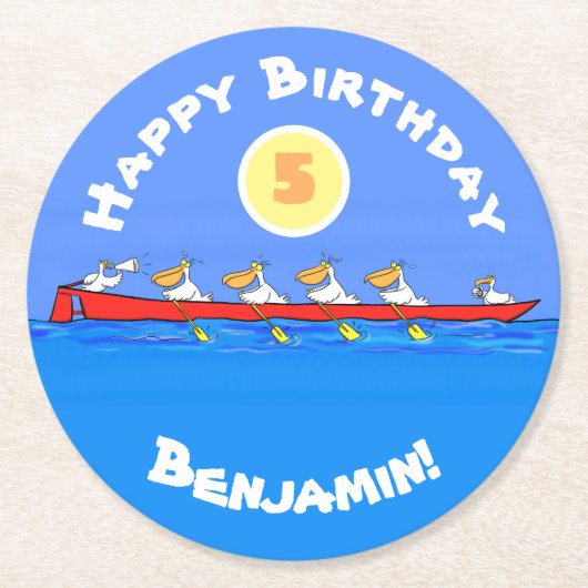 ペリおもしろいカン漕ぎ漫画イラストレーション ラウンドペーパーコースター (正面)