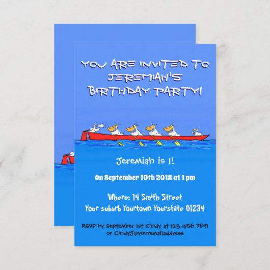 ペリおもしろいカン漕ぎ漫画イラストレーション 招待状 (正面/裏面)