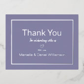 ペリウィンクシンプルル結婚ズ・サンキュー 箔招待状ポストカード (正面)