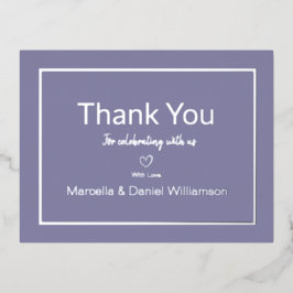 ペリウィンクシンプルル結婚ズ・サンキュー 箔招待状ポストカード