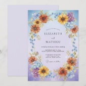 ペリウィンクルのひまわりリースの結婚式 招待状 (正面/裏面)