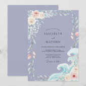 ペリウィンクルの海の葉っぱの結婚式 招待状 (正面/裏面)