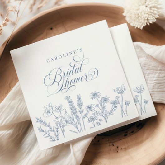 ペリウィンクルエレガントブルーワイルドフラワーブライダルシャワー スタンダードランチョンナプキン