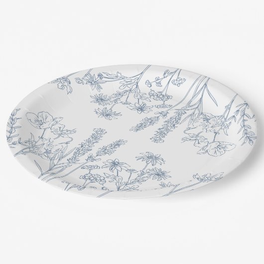 ペリウィンクルエレガントブルーワイルドフラワーブライダルシャワー ペーパープレート (アングル)