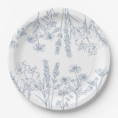 ペリウィンクルエレガントブルーワイルドフラワーブライダルシャワー ペーパープレート (正面)