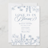 ペリウィンクルエレガントブルーワイルドフラワーブライダルシャワー 招待状 (正面)