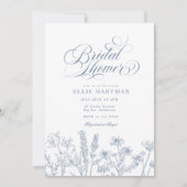 ペリウィンクルエレガントブルーワイルドフラワーブライダルシャワー 招待状 (正面)