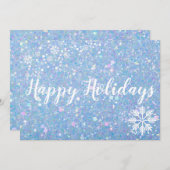 ペリウィンクルグリッター雪の結晶ホリデーカード シーズンカード (正面/裏面)
