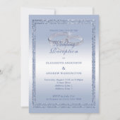 ペリウィンクルグリッター、シルバーリングや輪ウェディングレセプション 招待状 (正面)