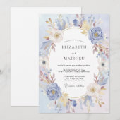 ペリウィンクルゴールドのリースの結婚式 招待状 (正面/裏面)