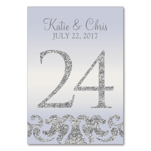 ペリウィンクルシルバーグリッタールックテーブルナンバーズ–24 テーブルナンバー (正面)