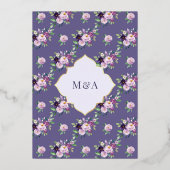 ペリウィンクルパープルフローラ結婚ムスリムの金ゴールド 箔招待状 (裏面)