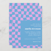 ペリウィンクルパープルブルーチェッカーボードブライダルシャワー 招待状 (正面/裏面)