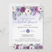 ペリウィンクルパープル明るい赤紫色フローラブライダルシャワーInv 招待状 (正面)