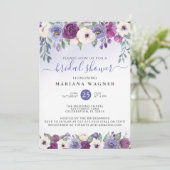 ペリウィンクルパープル明るい赤紫色フローラブライダルシャワーInv 招待状 (スタンド正面)