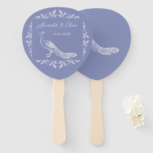 ペリウィンクルピーコックフローリッシュ結婚式の引き出物ハンドファン ハンドファン (正面&裏面)