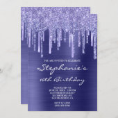 ペリウィンクルフォイルとグリッタードリップ16誕生日 招待状 (正面/裏面)
