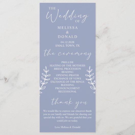 ペリウィンクルフラワーシンプルズ結婚式 プログラム (正面)